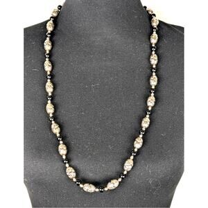 Authentic Navajo Handmade 32" SS Black Onyx Carved Bench Bead Necklace 74g Y2K